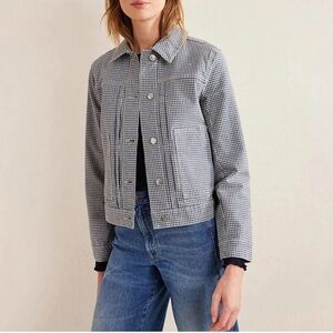 BODEN Blue/White Gingham Denim Cotton Stretch Chore Jacket size 8